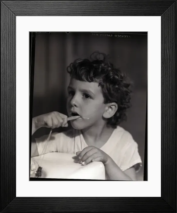 Framed Print : Boy Brushing His Teeth Framed Print : Boy Brushing His Teeth