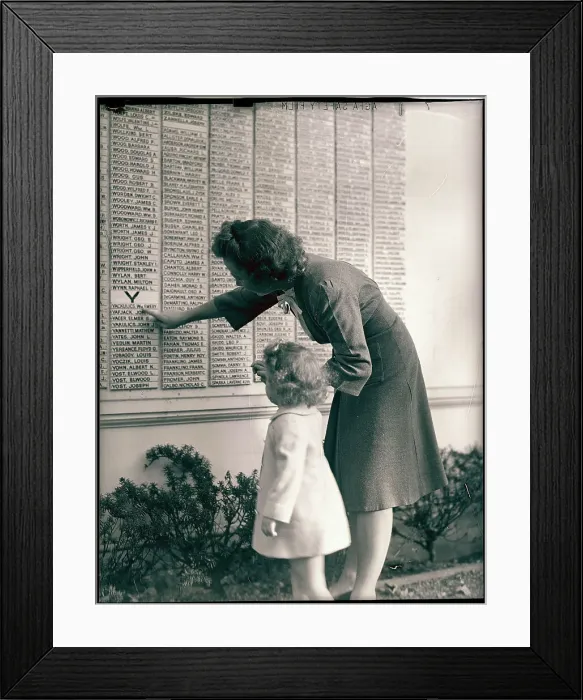 Framed Print : Woman And Daughter At Honor Roll Wall Framed Print : Woman And Daughter At Honor Roll Wall