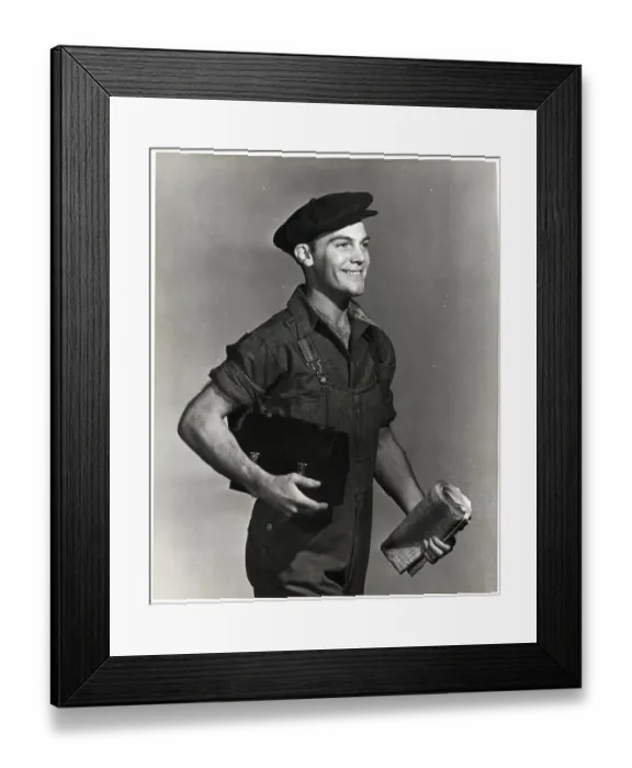 Framed Print : Worker In Overalls W / Lunchbox & Paper Framed Print : Worker In Overalls W / Lunchbox & Paper