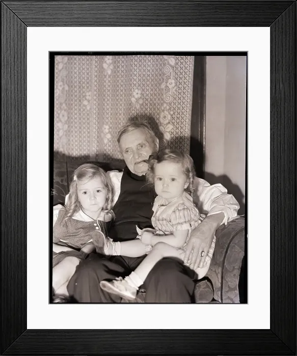 Framed Print : Two Girls on Grandfather's Lap Framed Print : Two Girls on Grandfather's Lap