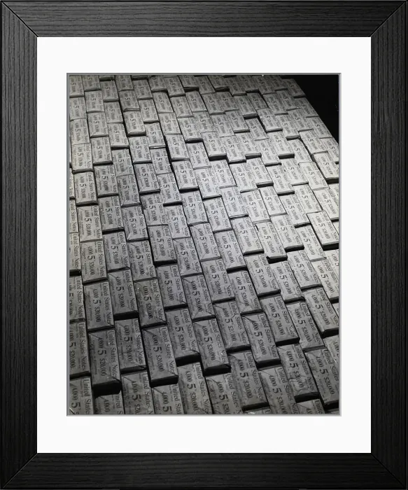 Framed Print : Bundles Of 5 Dollar Bills In Treasury Framed Print : Bundles Of 5 Dollar Bills In Treasury