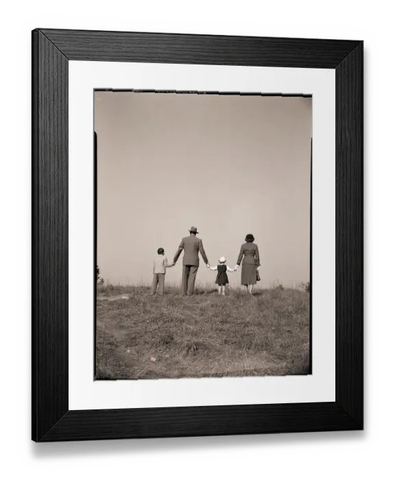 Framed Print : Back View Family Holding Hands in Field Framed Print : Back View Family Holding Hands in Field
