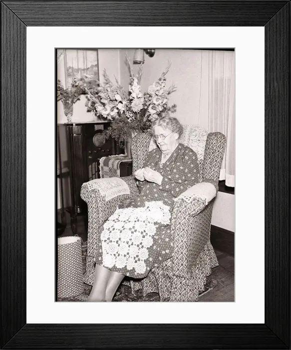 Framed Print : Elderly Woman Seated Doing Needlework Framed Print : Elderly Woman Seated Doing Needlework