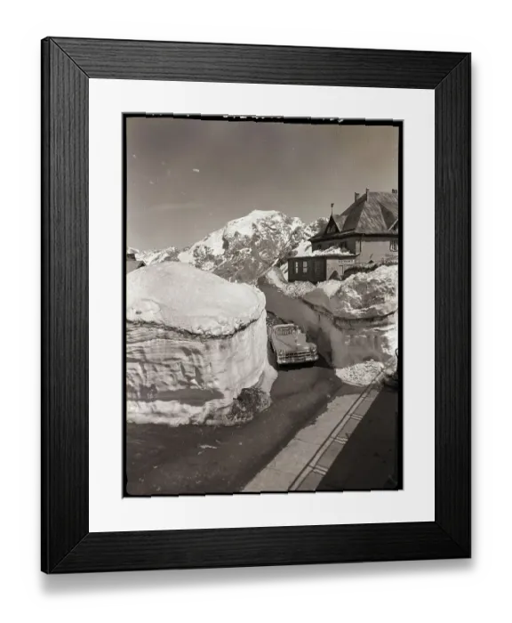 Framed Print : Car Driving Through Narrow Mountain Pass Framed Print : Car Driving Through Narrow Mountain Pass