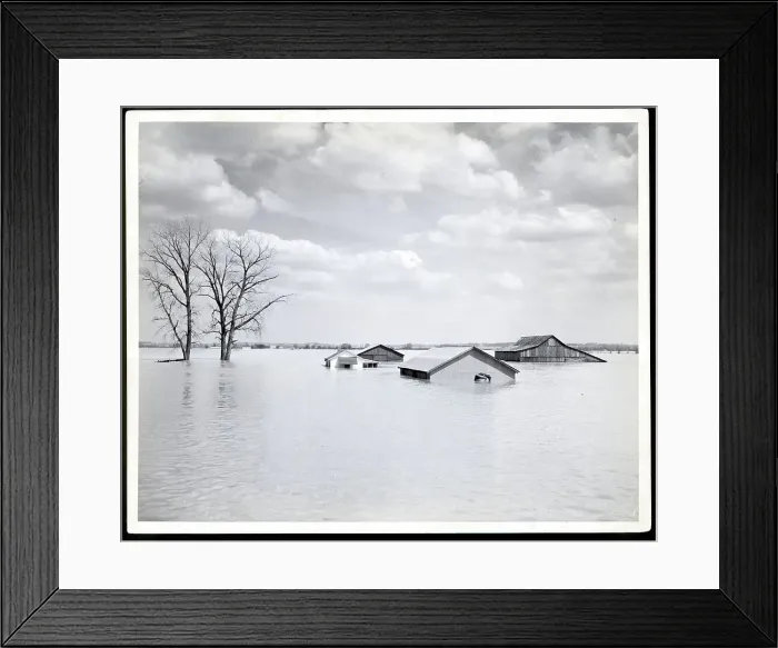 Framed Print : Flooded Barns and Homes Framed Print : Flooded Barns and Homes
