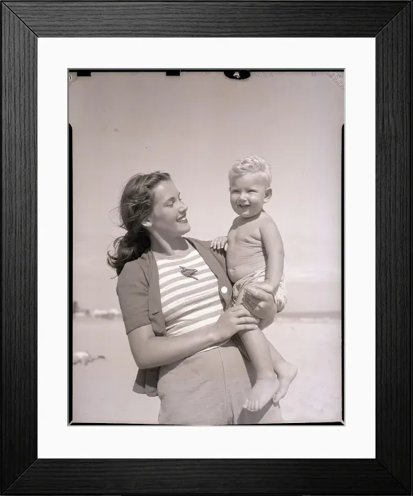 Framed Print : Woman and Child at Beach Framed Print : Woman and Child at Beach