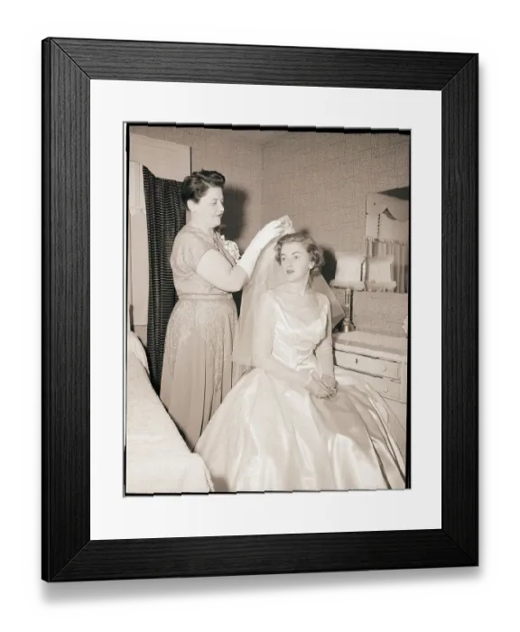 Framed Print : Mother Putting Bridal Veil on Daughter Framed Print : Mother Putting Bridal Veil on Daughter