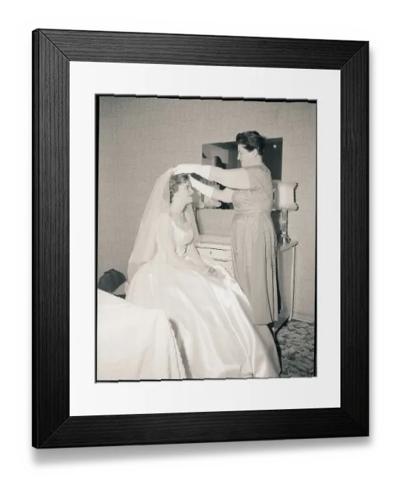 Framed Print : Mother Putting Bridal Veil on Daughter Framed Print : Mother Putting Bridal Veil on Daughter