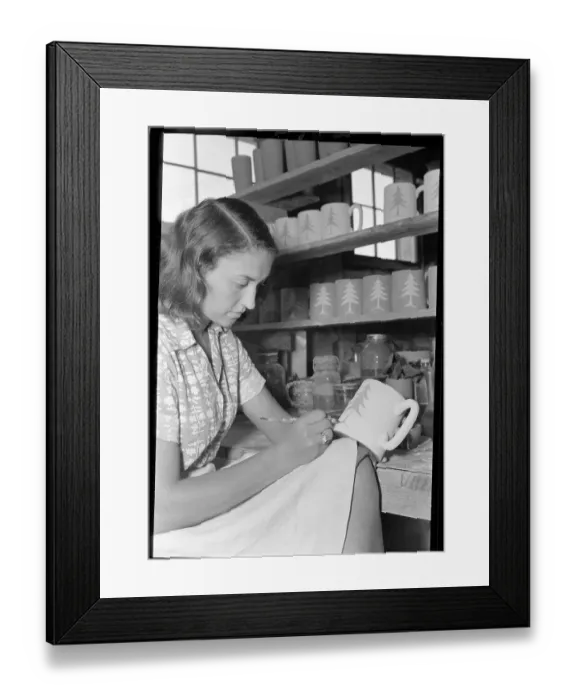 Framed Print : Woman Painting A Cup / Pottery Framed Print : Woman Painting A Cup / Pottery