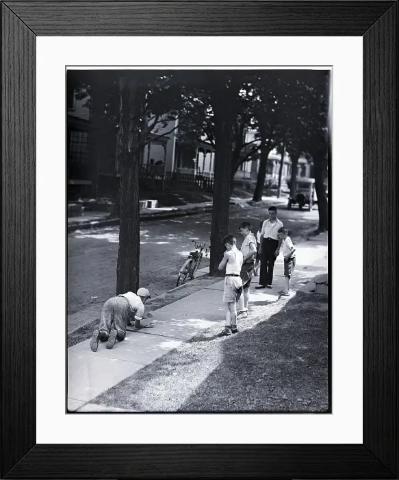 Framed Print : Boys Play Marbles On The Sidewalk