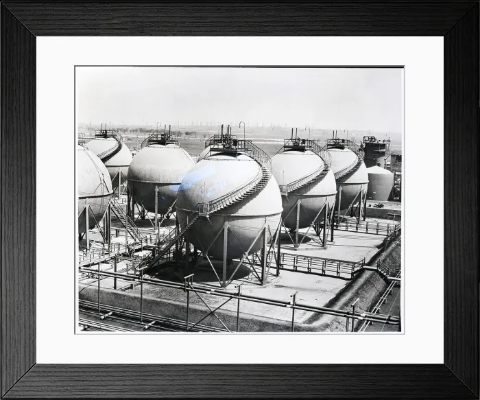 Framed Print : Huge Spherical Shaped Tanks Storing Butadiene Framed Print : Huge Spherical Shaped Tanks Storing Butadiene
