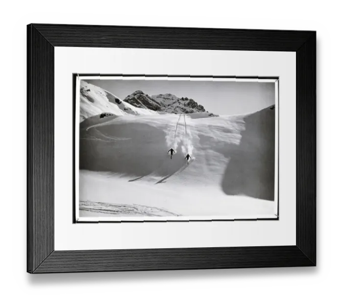 Framed Print : Two Skiers Race Downhill In Alps Framed Print : Two Skiers Race Downhill In Alps