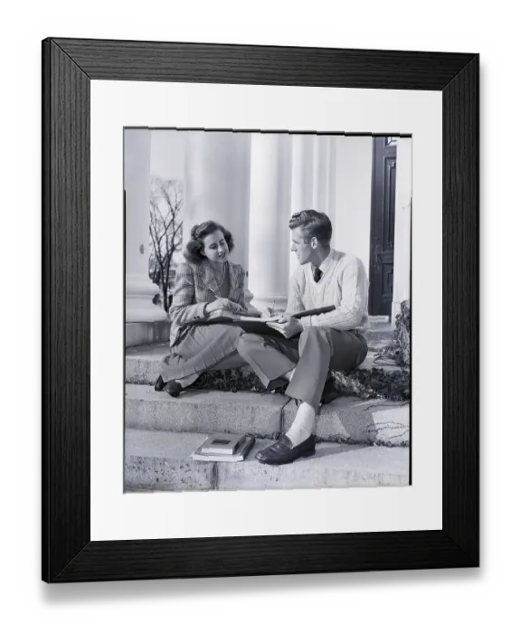 Framed Print : Two College Students Seated On Steps Framed Print : Two College Students Seated On Steps
