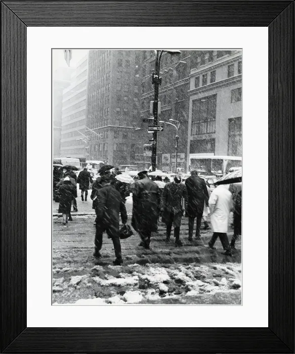 Framed Print : Pedestrians Walking in Snowstorm