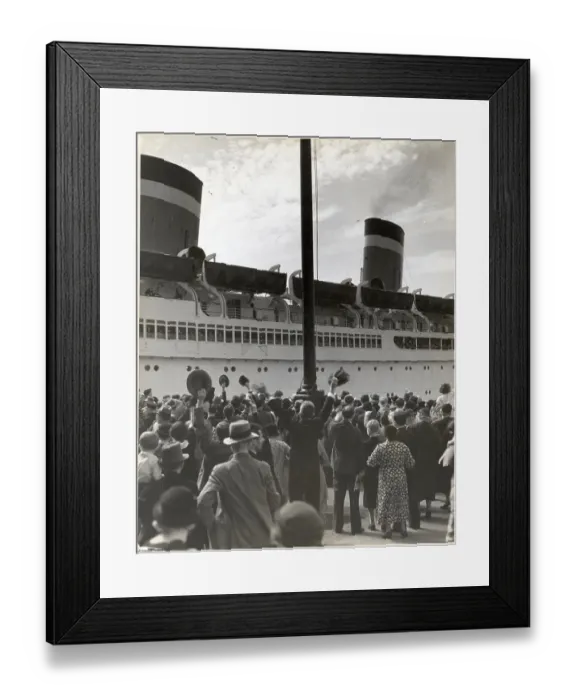Framed Print : Spectators Wave to Passengers on Ship Framed Print : Spectators Wave to Passengers on Ship