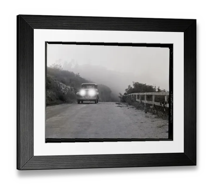 Framed Print : Car Driving With Headlights In Fog Framed Print : Car Driving With Headlights In Fog