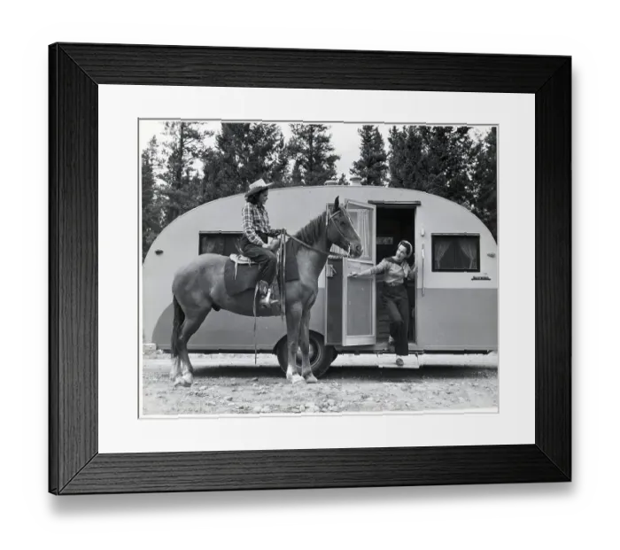 Framed Print : Woman On Horse Talks To Woman In Trailer Framed Print : Woman On Horse Talks To Woman In Trailer