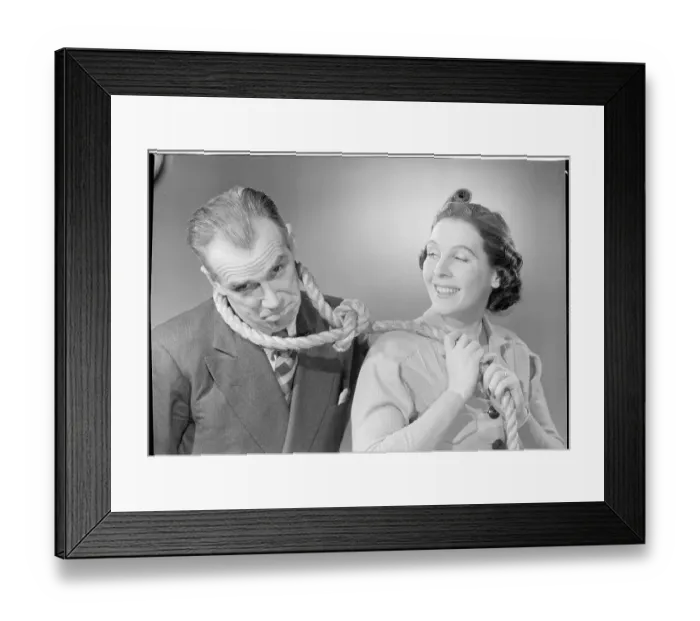 Framed Print : Wife Leading Husband with Noose Framed Print : Wife Leading Husband with Noose