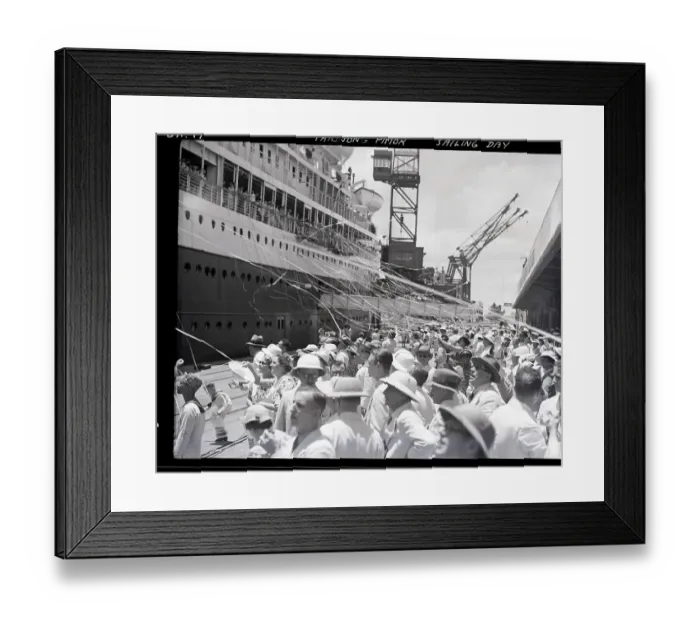 Framed Print : Crowd Throws Confetti At Departing Ship Framed Print : Crowd Throws Confetti At Departing Ship