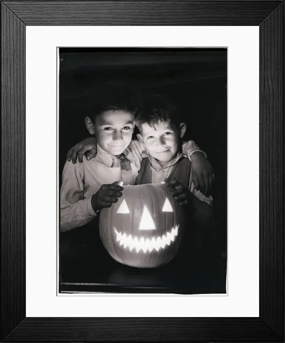 Framed Print : Boys Posing with Jack-O-Lantern Framed Print : Boys Posing with Jack-O-Lantern