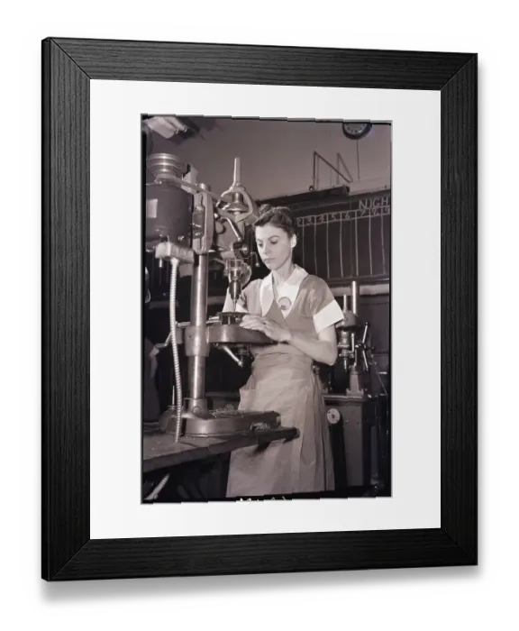 Framed Print : Woman Operating Drill Press Framed Print : Woman Operating Drill Press