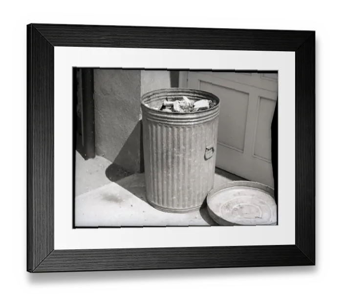 Framed Print : Open Ashcan Filled with Garbage