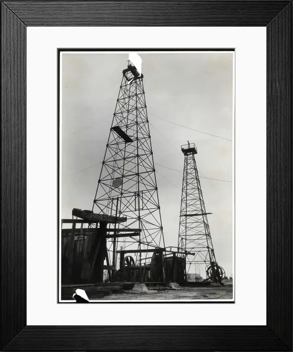 Framed Print : Oil Wells. (Original Caption). Oklahoma: Oil wells showing pumping. Undated photograph Framed Print : Oil Wells. (Original Caption). Oklahoma: Oil wells showing pumping. Undated photograph