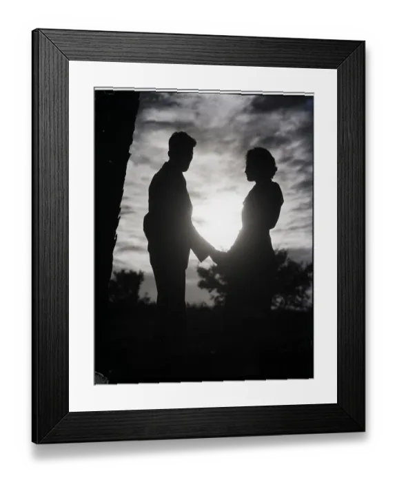 Framed Print : Couple Silhouetted In Sunset Holds Hands Framed Print : Couple Silhouetted In Sunset Holds Hands
