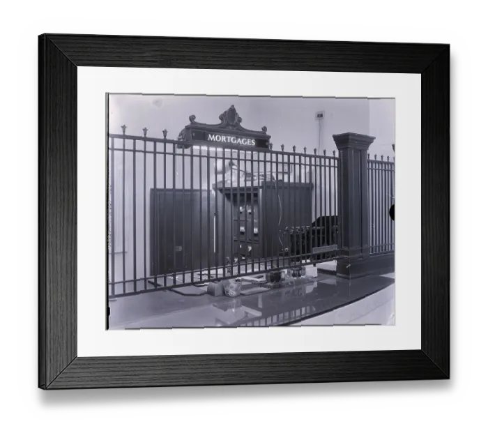 Framed Print : Iron-Grilled Mortgage Window Framed Print : Iron-Grilled Mortgage Window