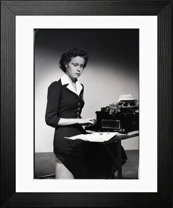 Framed Print : Woman Types at Stenograph Machine Framed Print : Woman Types at Stenograph Machine