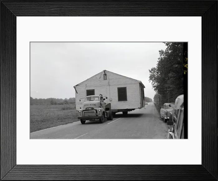 Framed Print : Truck Moving House On Road Framed Print : Truck Moving House On Road