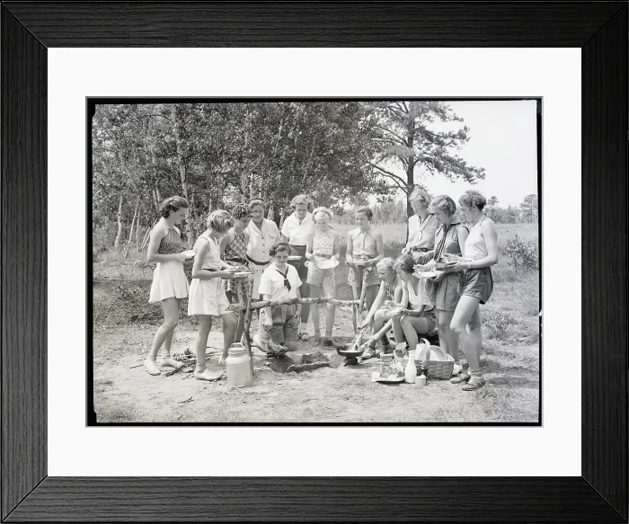 Framed Print : Girls Scouts Preparing Meal At Campfire Framed Print : Girls Scouts Preparing Meal At Campfire