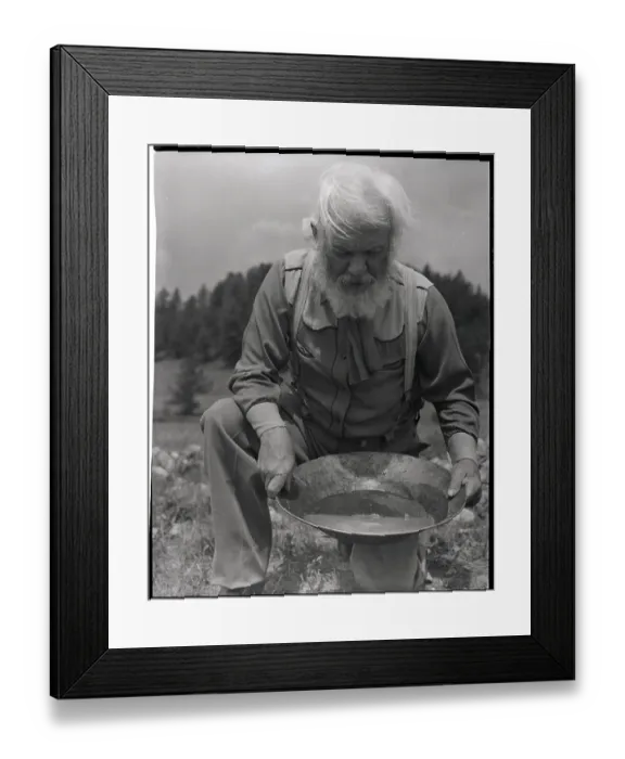 Framed Print : Old-Time Gold Prospector with Pan in Hands