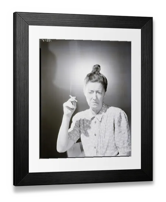 Framed Print : Woman with Top Knot Smoking Framed Print : Woman with Top Knot Smoking