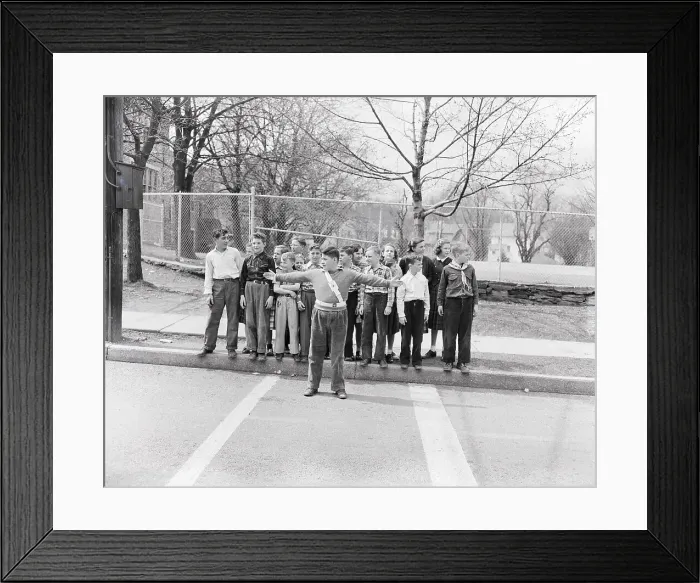 Framed Print : Crossing Guard Assisting Students Framed Print : Crossing Guard Assisting Students