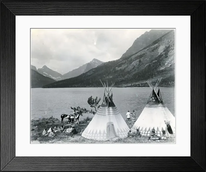 Framed Print : Teepee, Indians On Shore Of Lake Framed Print : Teepee, Indians On Shore Of Lake
