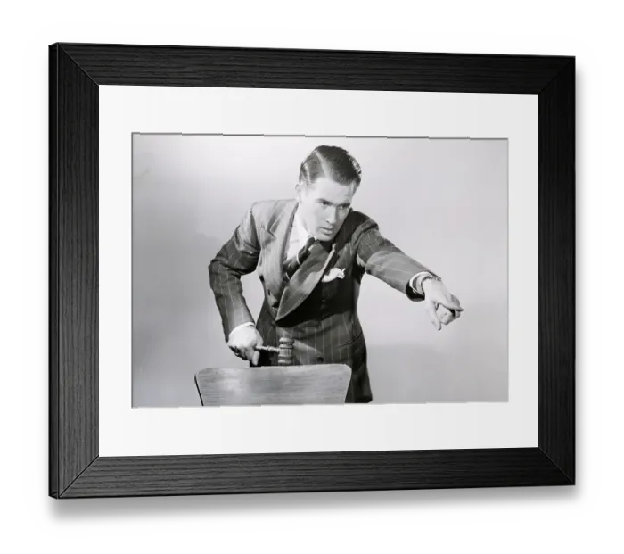 Framed Print : Pointing Man with Gavel Framed Print : Pointing Man with Gavel