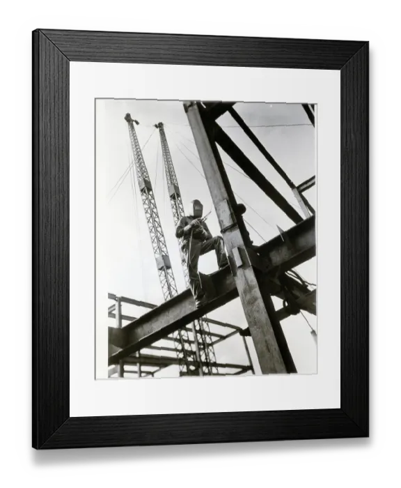 Framed Print : Welder on Building at Work Framed Print : Welder on Building at Work