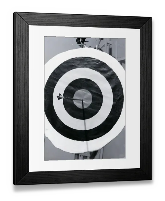 Framed Print : Archery Target With Arrow in the Bull's Eye Framed Print : Archery Target With Arrow in the Bull's Eye