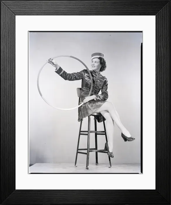 Framed Print : Girl in Bellhop Costume with Hula Hoop Framed Print : Girl in Bellhop Costume with Hula Hoop