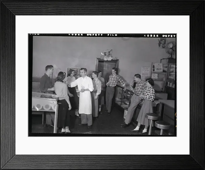 Framed Print : Teenagers at Snack Shop Framed Print : Teenagers at Snack Shop
