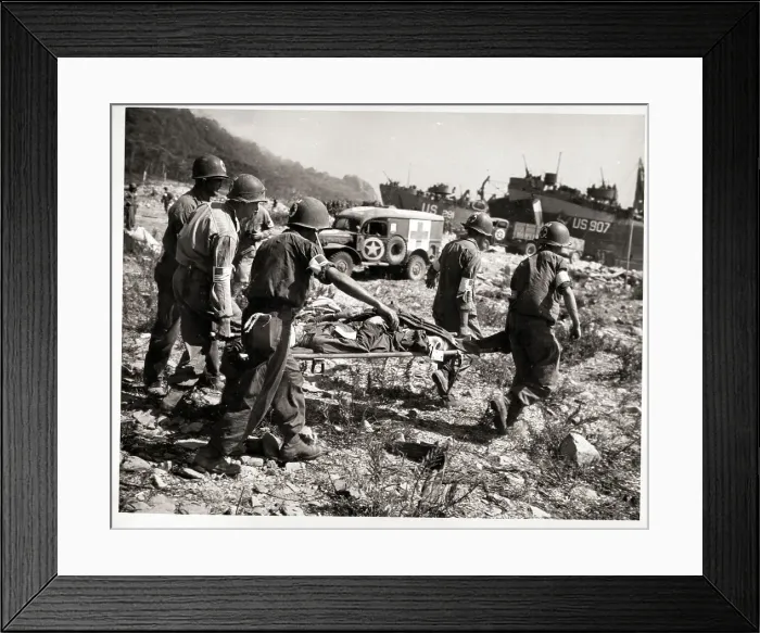 Framed Print : Coast Guard Aids Wounded Soliders Framed Print : Coast Guard Aids Wounded Soliders
