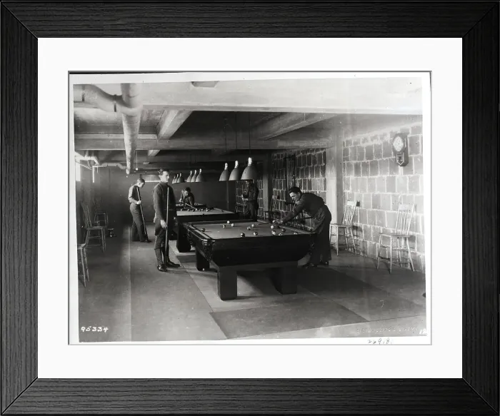 Framed Print : Soldiers Play Billiards In Basement Framed Print : Soldiers Play Billiards In Basement