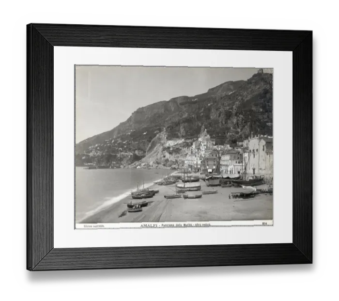 Framed Print : Boats on Beach General View of Amalfi
