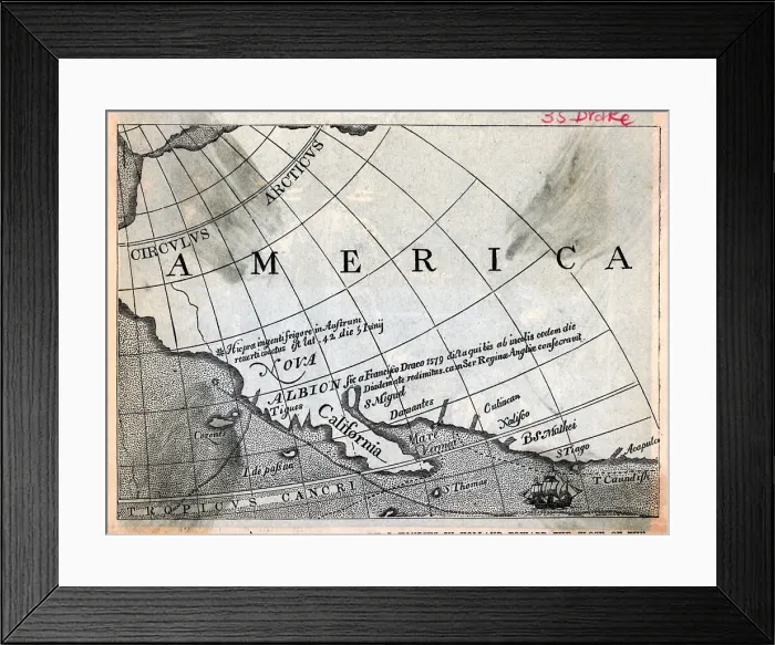 Framed Print : Map of Sir Francis Drake's Voyages Framed Print : Map of Sir Francis Drake's Voyages