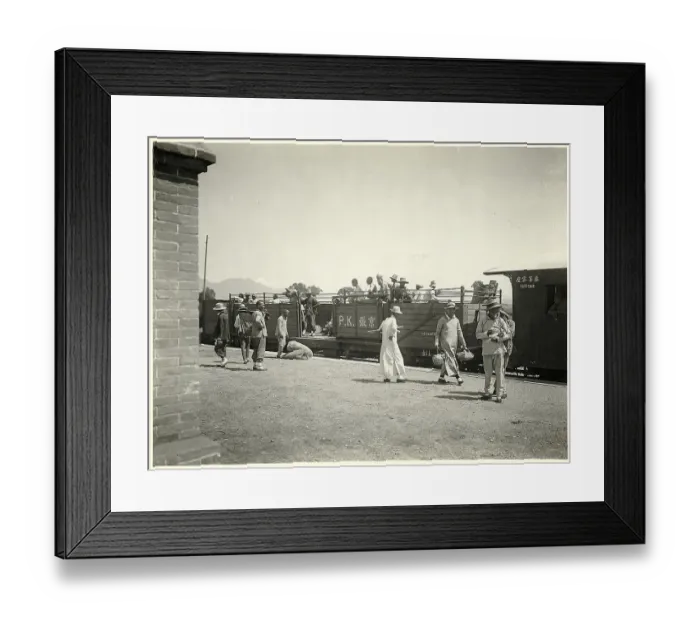 Framed Print : Passengers Boarding Open Box Train Car