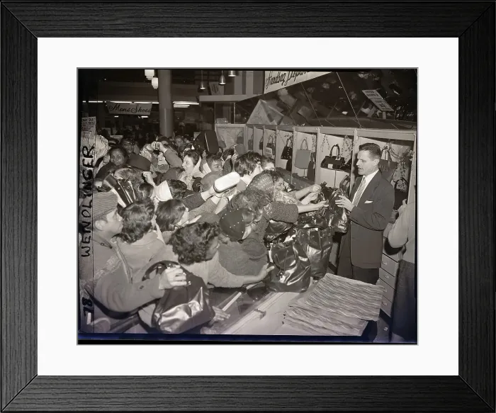 Framed Print : Mob Of Women At Dept Store Handbag Sale Framed Print : Mob Of Women At Dept Store Handbag Sale