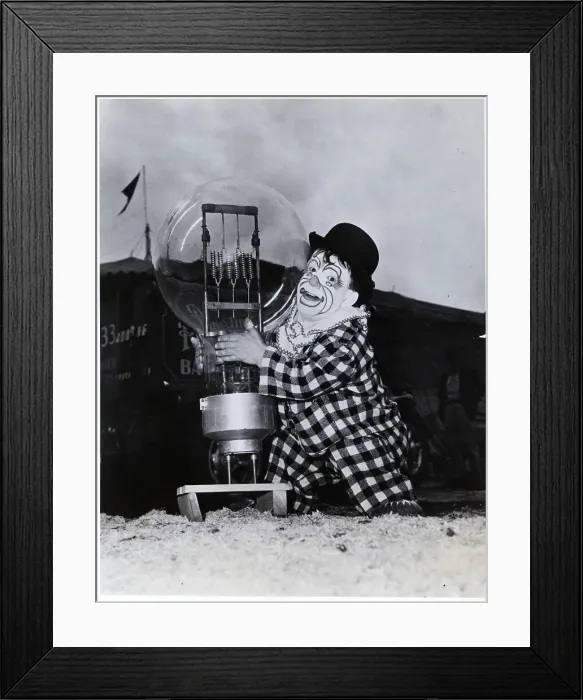 Framed Print : Midget Clown W / Large Lightbulb Framed Print : Midget Clown W / Large Lightbulb