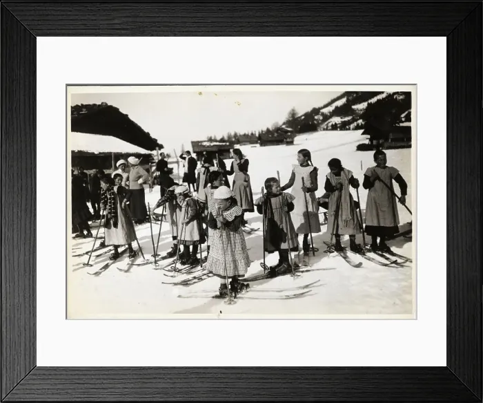 Framed Print : Girls on Skis About to Race / Switzerland Framed Print : Girls on Skis About to Race / Switzerland