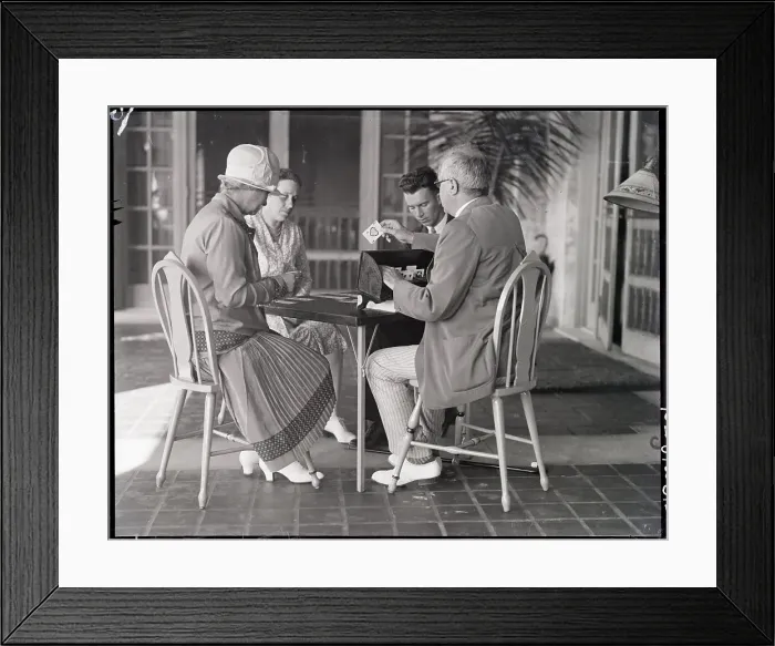 Framed Print : 2 Blind Couples Play Bridge On Porch